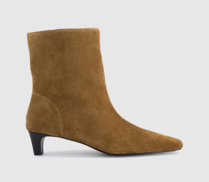 OFFICE Womens Apricot Low Heel Chisel Toe Boots Tan Suede, 7
