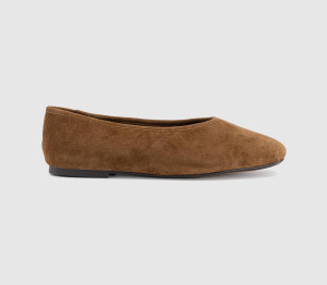 OFFICE Womens February High Cut Centre Seam Ballet Pumps Tan Suede, 5