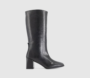OFFICE Womens Studio: Kingsley Square Toe Pull On Boots Black Leather, 5