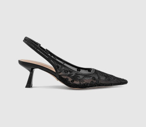 OFFICE Womens Mosaic Embroidered Mesh Slingback Heels Black, 7