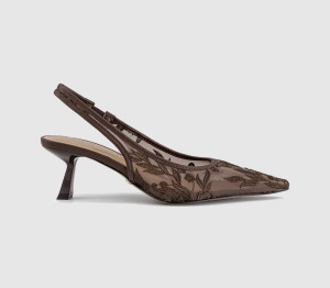 OFFICE Womens Mosaic Embroidered Mesh Slingback Heels Brown, 6