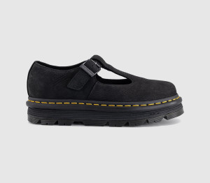 Dr. Martens Womens Zebzag T-bar Shoes Black Nubuck, 8
