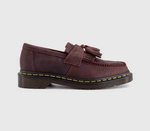 Dr. Martens Womens Adrian Tassal Loafers Cherry Red Crazy Horse, 5