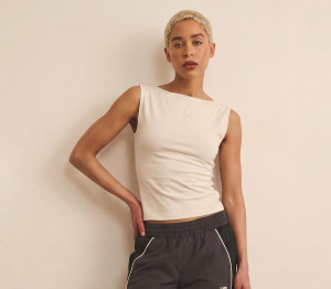 New Balance Womens NB Open Back Fitted Tank Linen Heather Natural, L