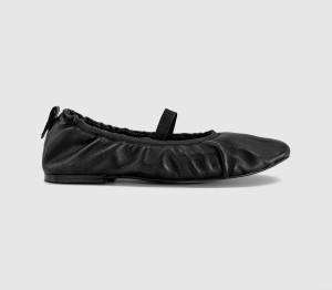 OFFICE Womens Studio: Fio Ruched Ballerinas Black Leather, 7