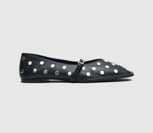 Alohas Womens Sway All Studs Buckle Ballet Pumps Black Leather, 5