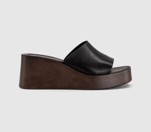 OFFICE Womens Malibu Platform Wedge Mules Black Leather, 5