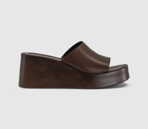 OFFICE Womens Malibu Platform Wedge Mules Brown Leather, 4
