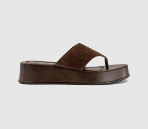 OFFICE Womens Midsummer Platform Toepost Sandals Brown Suede, 4