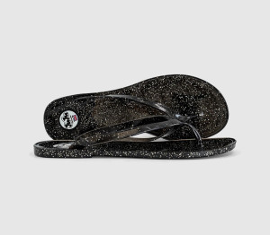 Juju Womens Frankie Flip Flops Black Silver Glitter, 8