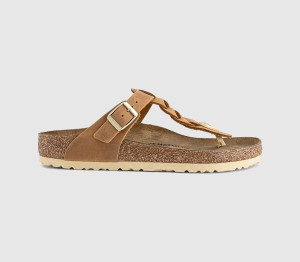 Birkenstock Womens Gizeh Toe Thong Footbed Sandals Cognac Braided Brown, 5