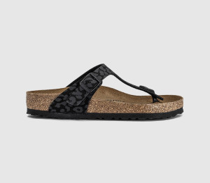 Birkenstock Womens Toe Thong Footbed Sandals Leopard Black, 4