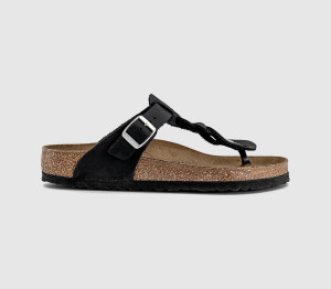Birkenstock Womens Gizeh Toe Thong Footbed Sandals Black Braided Leather, 3
