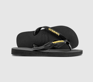 Havaianas Womens Top Logo Metallic Flip Flops Black Gold, 3/4