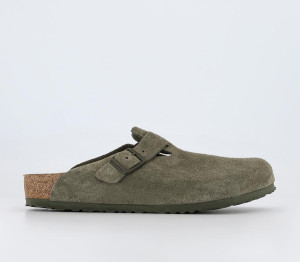 Birkenstock Mens Boston Clogs Thyme Suede In Green, 10.5