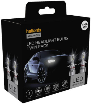 Halfords Advanced LEDr H4 472 Headlight Twin Pack