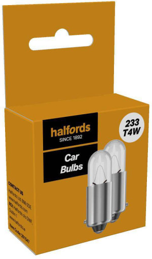 Halfords 233 T4W Car Bulb Twin Pack