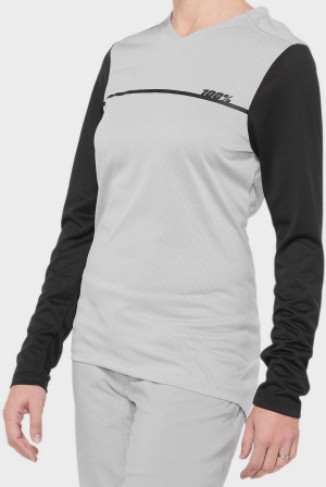 100% RIDECAMP Womens Long Sleeve Jersey Grey/Black - S