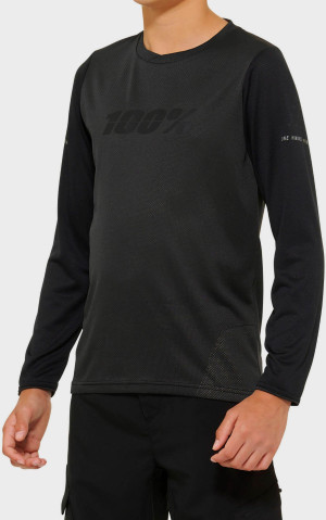 100% RIDECAMP Youth Long Sleeve Jersey Black/Charcoal - L