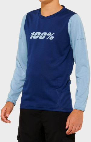 100% RIDECAMP Youth Long Sleeve Jersey Navy/Slate - L