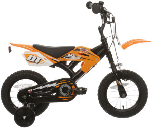 Motobike-style MX12 Kids Bike 12" Wheel With Stabilisers - Black/Orange (3-6- years)