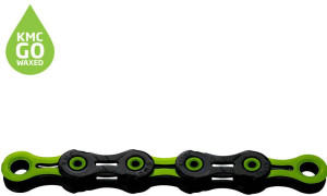 KMC DLC11 Waxed 11 Speed Chain, 118L, Black/Apple Green