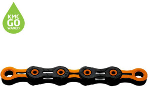 KMC DLC11 Waxed 11 Speed Chain, 118L, Black/Orange