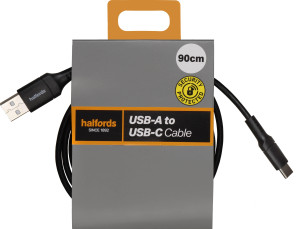Halfords USB-A to USB-C 90cm Black