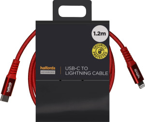 Halfords USB-C to Lightning 1.2m Red