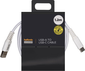 Halfords USB-A to USB-C 1.2m White