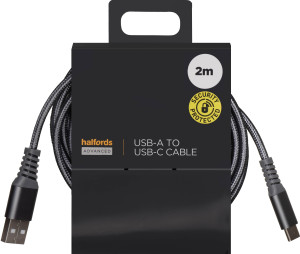 Halfords USB-A to USB-C Cable 2m Charcoal