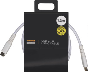 Halfords USB-C to USB-C Cable 1.2m White
