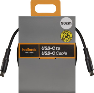 Halfords USB-C to USB-C Cable 90cm Black