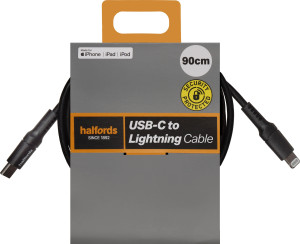 Halfords USB-C to Lightning Cable 90cm Black