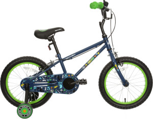 Apollo Squad Kids Bike 16" Wheel With Stabilisers - Grey/Green (5-9 years)