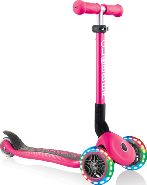Globber Junior Foldable Lights Kids Scooter - Deep Pink