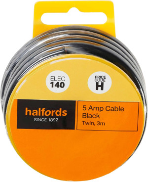 Halfords 5 Amp Twin Cable Black (ELEC140)