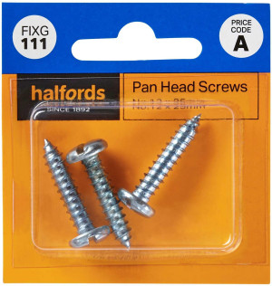 Halfords Pan Head Screws No12 x 25mm (FIXG111)