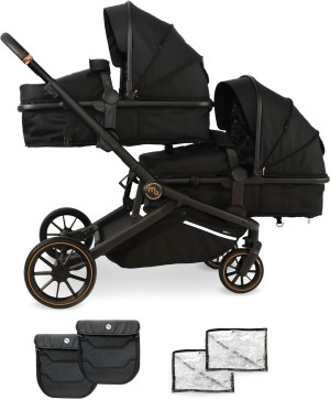 My Babiie MB33 Tandem Double Stroller 3-in-1, Black Leopard - Infants