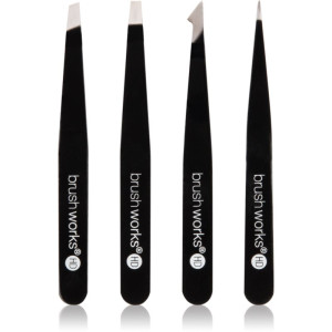Brushworks The Complete pincettenset voor Wenkbrauwen Black 4 st