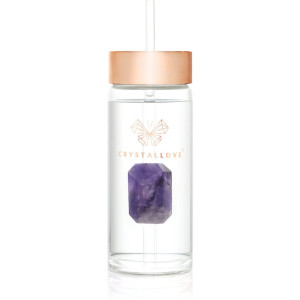 Crystallove Amethyst Straw Water Bottle lasinen vesipullo sisältää pillin 1 kpl