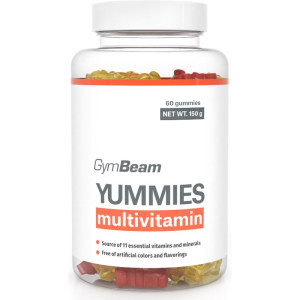 GymBeam Multivitamin Yummies bomboane tip jeleu cu complex de multivitamine aroma Orange, Lemon, Cherry 150 g