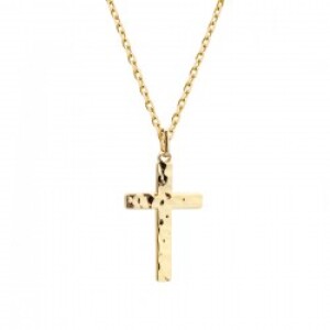Collier personnalisé femme - croix martelée - Plaqué or