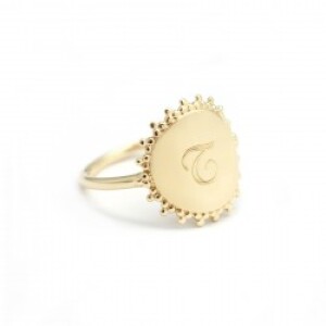 Bague personnalisée - ronde perlée - Plaqué or
