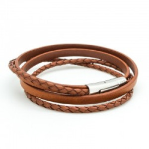 Bracelet cuir personnalisé - le mix cognac - Acier inoxydable