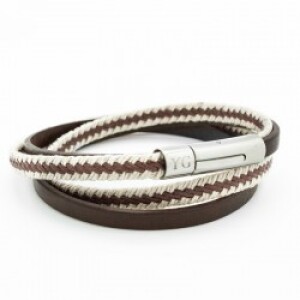 Bracelet cuir et corde personnalisé - le marin marron - Acier inoxydable