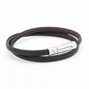 Bracelet cuir personnalisé - le surpiqué rouge - Acier inoxydable