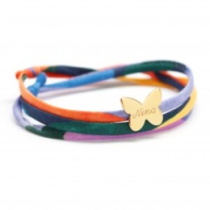 Bracelet personnalisé cordon liberty - papillon - Plaqué or