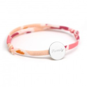 Bracelet personnalisé cordon liberty - médaille ronde - Argent