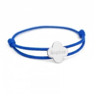 Bracelet enfant cordon personnalisé - trèfle - Argent